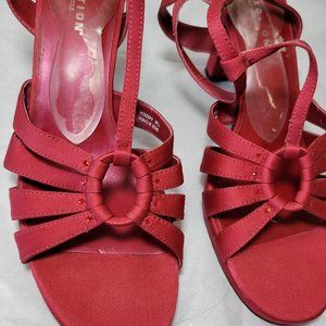 Red Satin Sandals with sparkle accents
